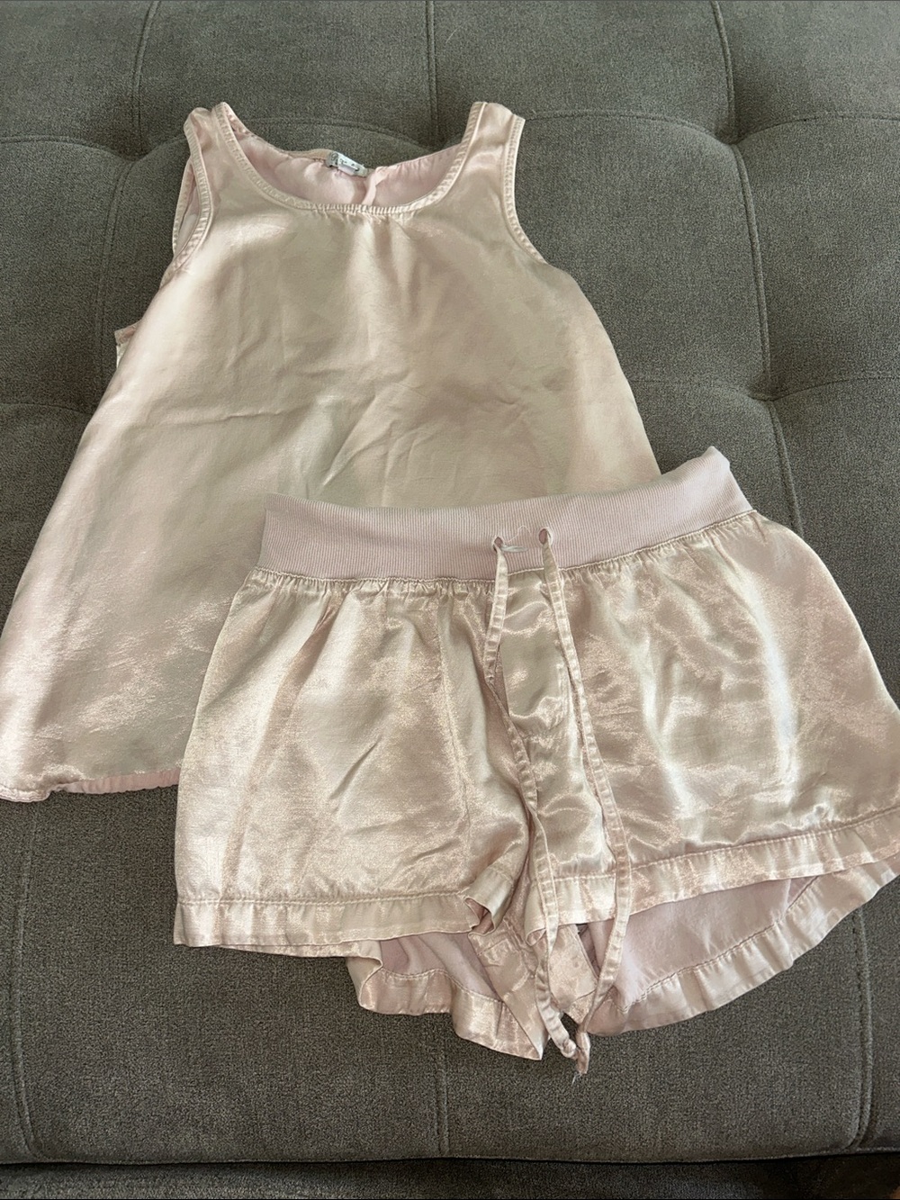 Light Pink Satin Tank & Drawstring Short Sleep Set